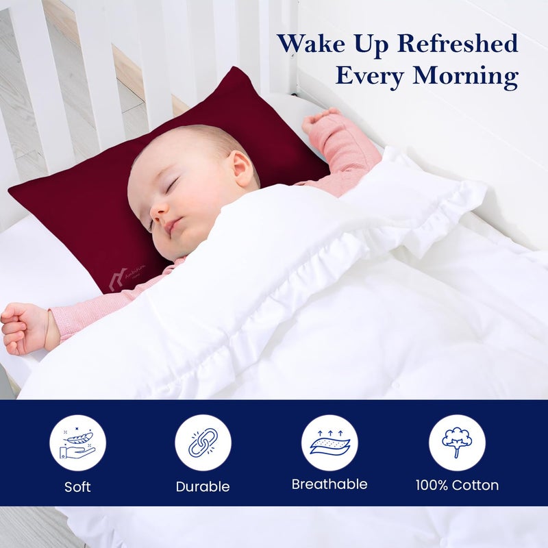 Ambition Home Toddler Travel Small Pillow case 12"x16" Burgundy Set of 2 Zipper Closure 500 Thread Count 100% Soft Egyptian Cotton Decorative Small Toddler Pillowcases 12x16 Inch, Burgundy - Image 2